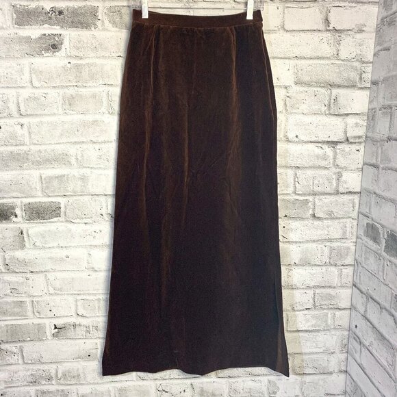 Vintage Union Made Chocolate Brown Velvet Maxi Pencil Skirt - Picture 1 of 13